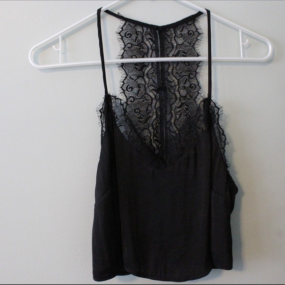 Forever 21 Tops - Forever 21 • Silky Sexy Lace Back Black Crop